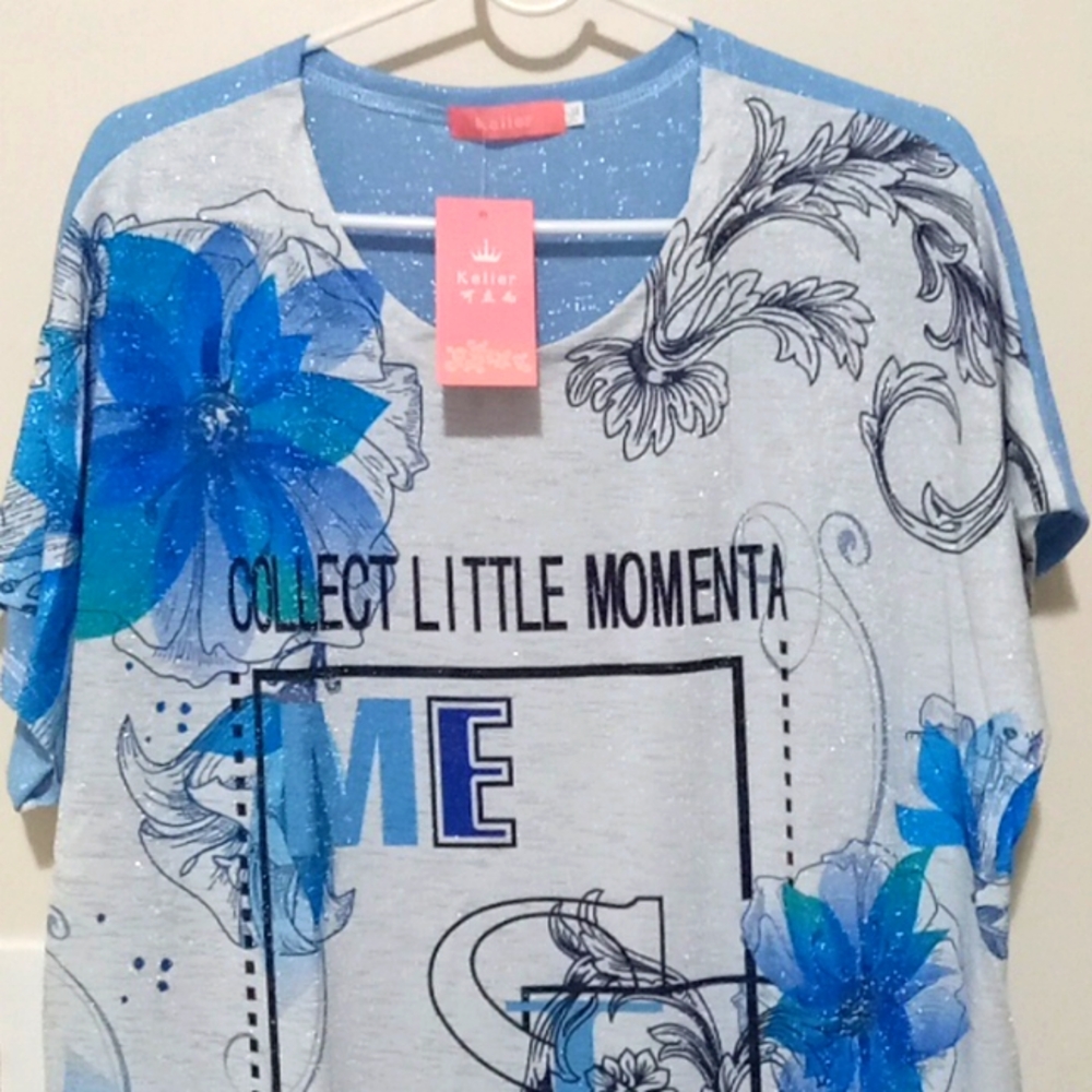 Woman kelier blouse shirt size  L/XL blue and sliver